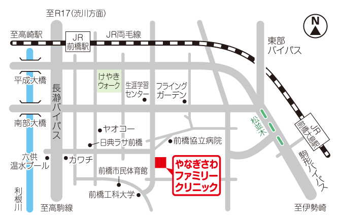 やなぎさわファミリークリニック周辺地図